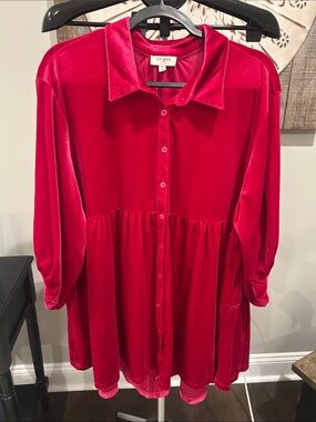 Umgee / Magenta / Velvet Button Up Baby Doll Dress  / Size Medium